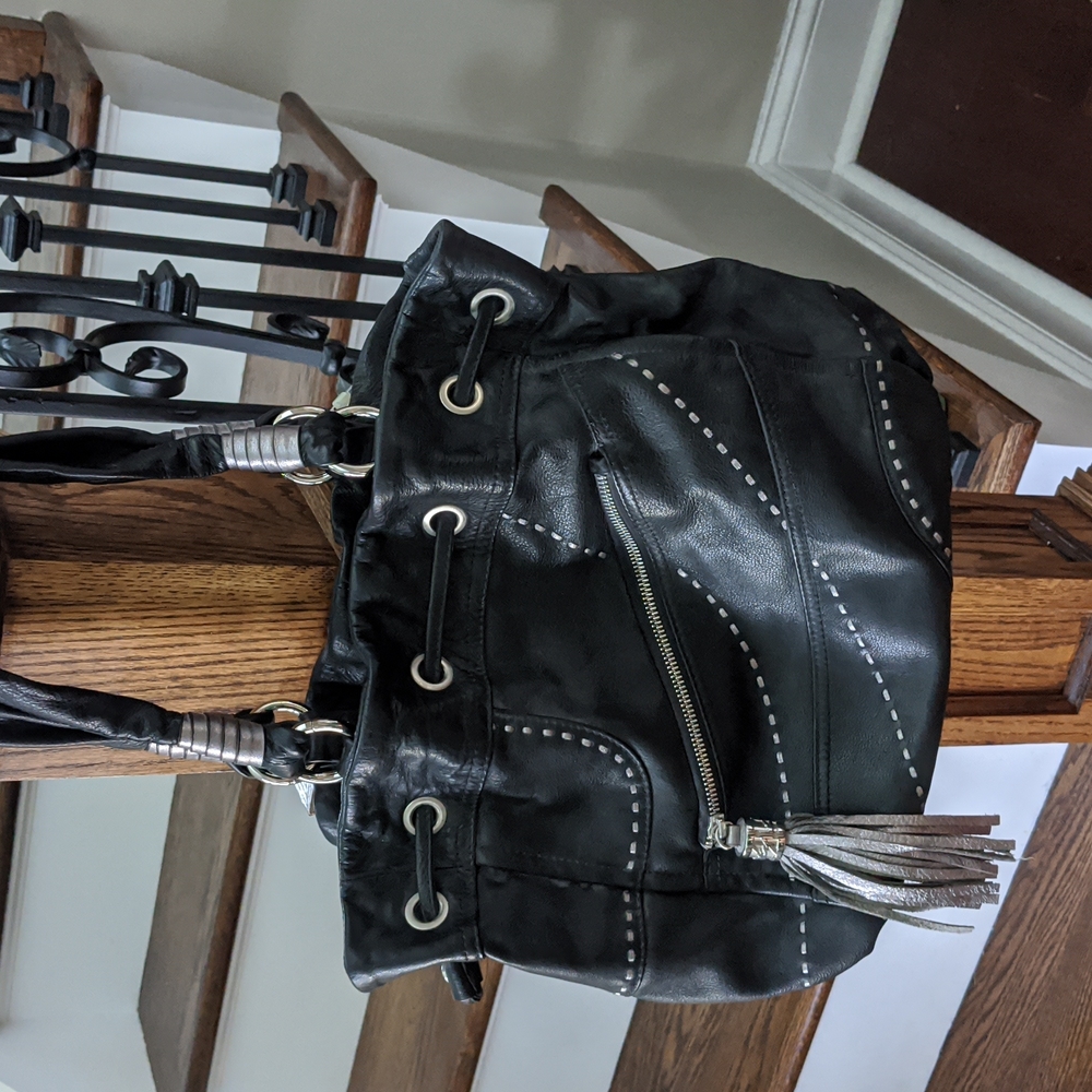 Supple black leather hobo